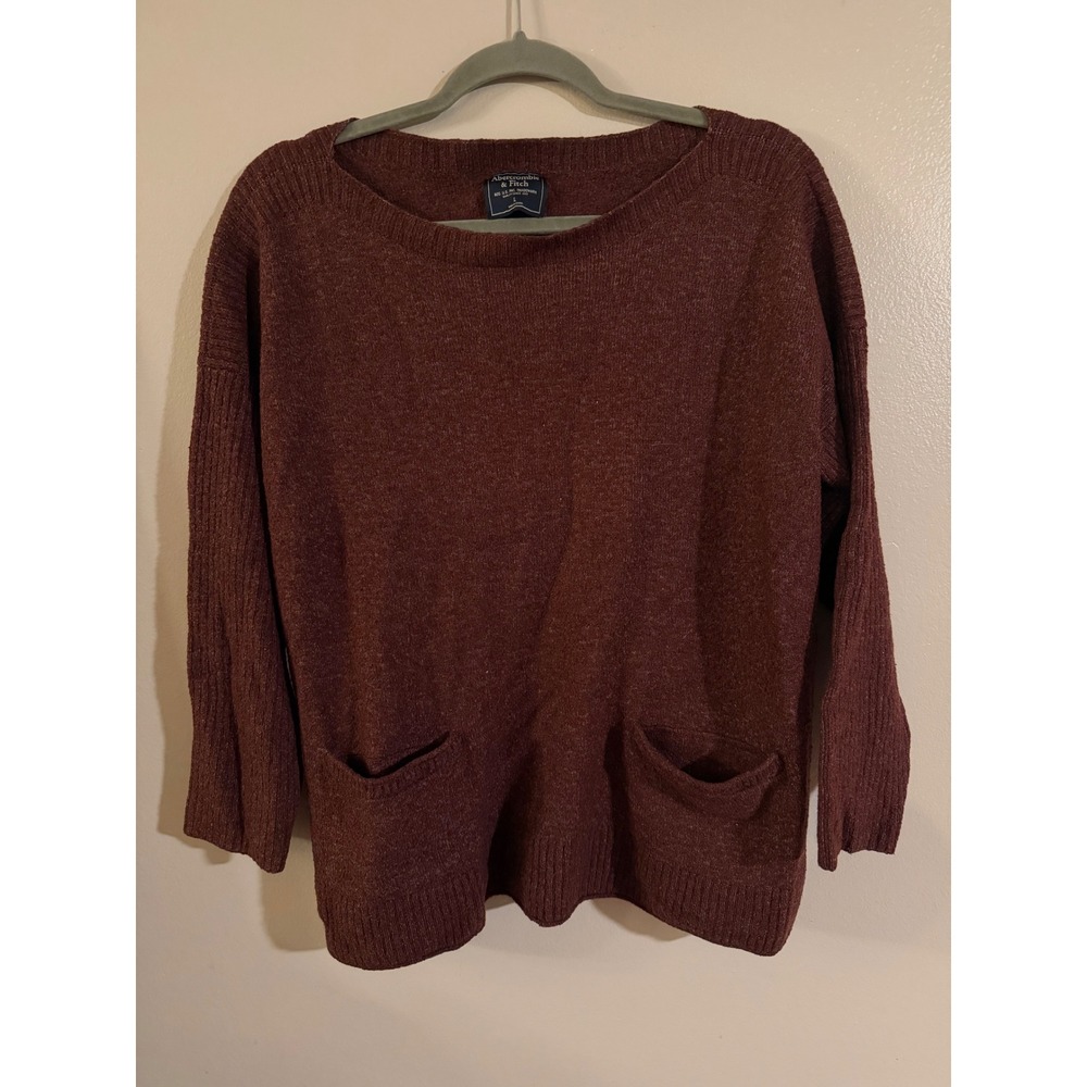 Abercrombie & Fitch Womens Large Burgundy Marl Oversized Knit Pocket Sweater